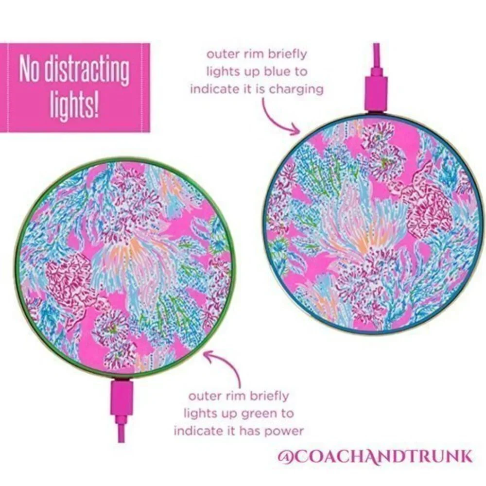 NWT LILLY PULITZER Phone Charging Pad Prosecco Pink Seaing Things Print - Picture 6 of 6